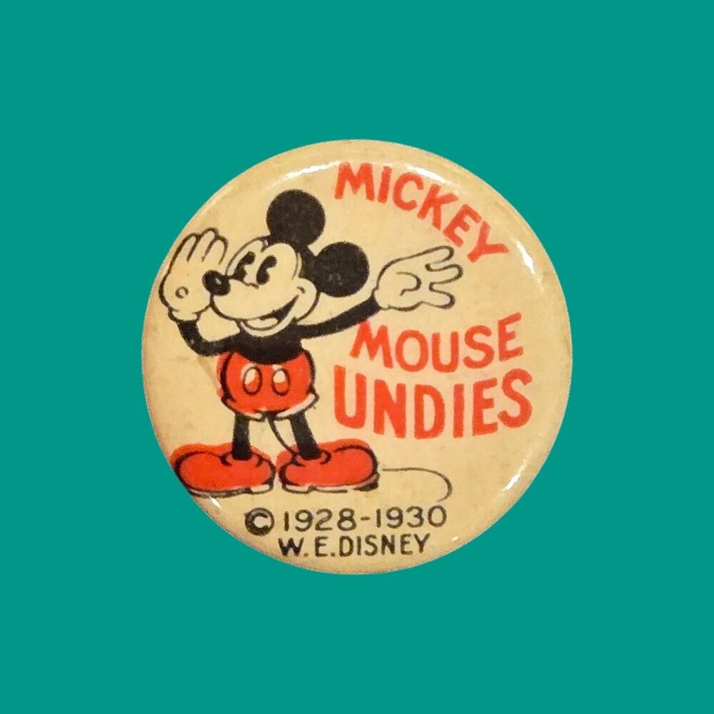 Mickey Mouse Undies Celluloid Pinback Button 1928-1930 W.E. Disney Collectible